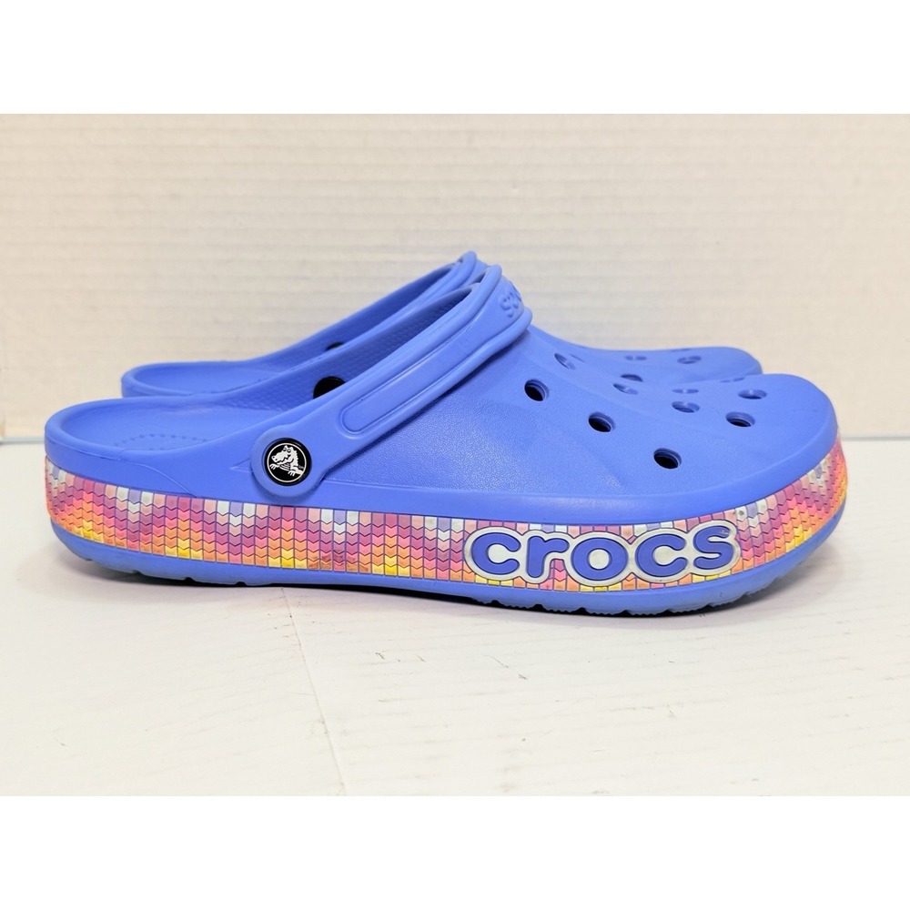 Crocs Bayaband Chevron Band Blue Clogs Men's 13 Women's 15 Comfort Shoes